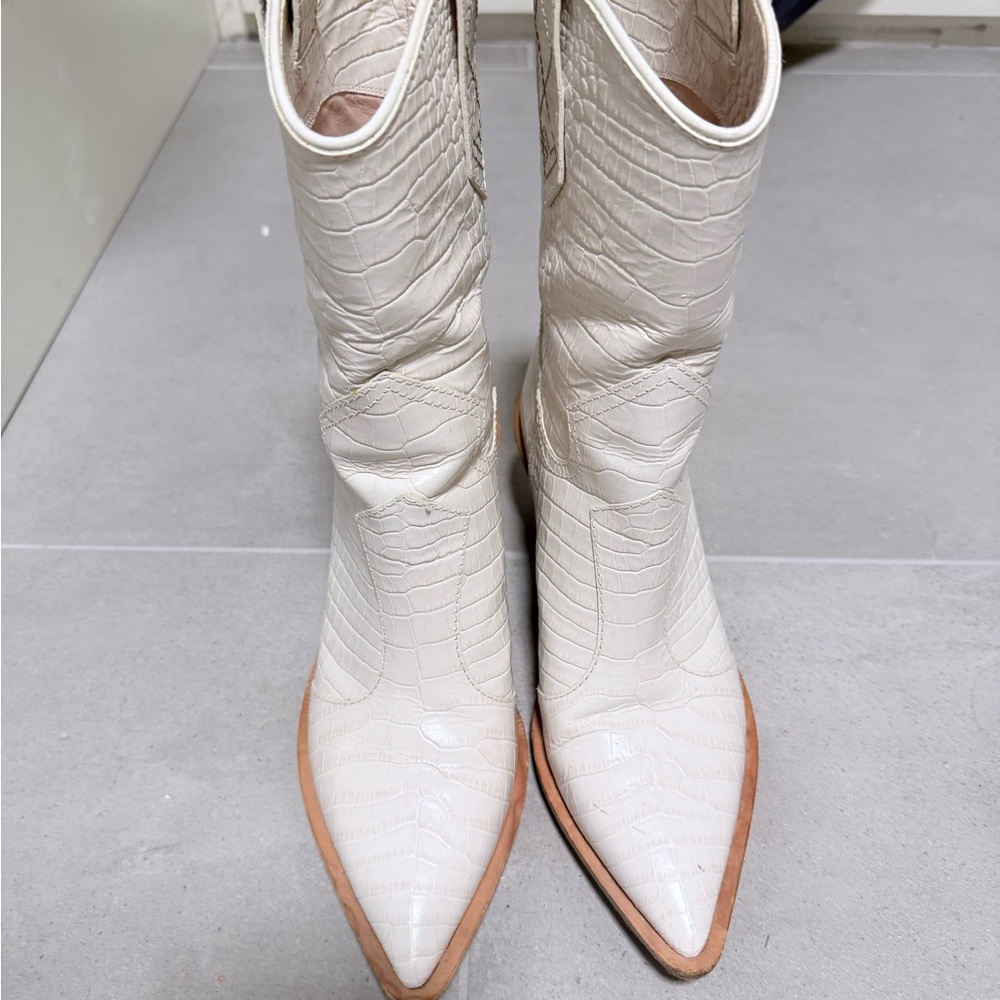 Fendi Cream Croc-Embossed Heeled Boots